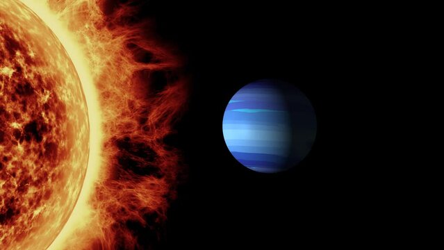 Planet Neptune rotating close to the sun. Planet image use live trace imagery from NASA.