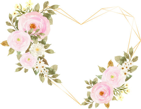 Elegant Pink And White Watercolor Floral With Golden Frame