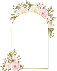 Elegant Pink And White Watercolor Floral With Golden Frame
