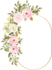 Elegant Pink And White Watercolor Floral With Golden Frame