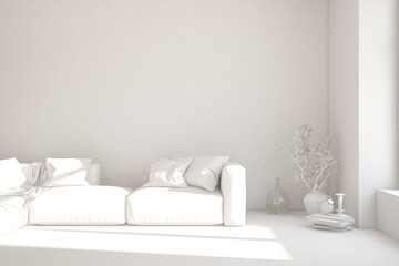 Grey interior desigh concept with furniture. 3D illustration