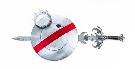 sword,crown and shield isolated on white background
