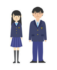 青系のブレザー制服を着た高校生たち