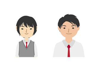 赤系の夏服を着た高校生たち（上半身）
