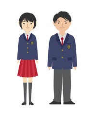 Naklejka premium 赤系のブレザー制服を着た高校生たち 