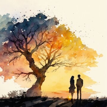 hand painted elderly couple, Happy hipster couple, Abstract watercolor couple in love