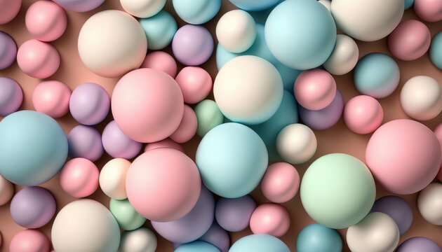 A playful background filled with pastel-colored balls resembling sweet candies. Generative AI © Oly Cazac