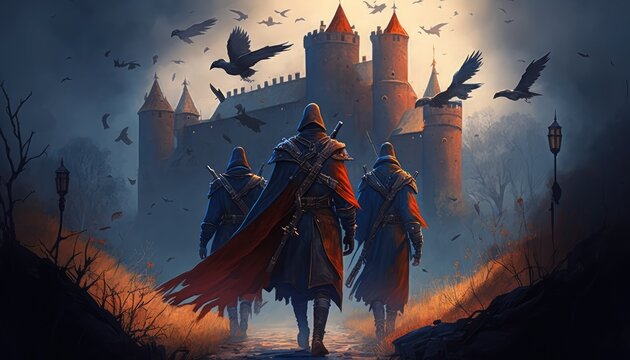 egion marching towards the medieval castle generative ai, Conquering the Castle: Medieval Legion on the March