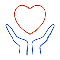 hands heart brush on white background, vector illustration.