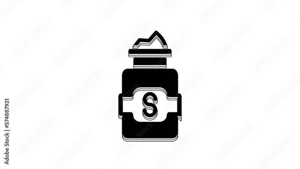 Sticker black jar of sugar icon isolated on white background. 4k video motion graphic animation