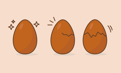 Cartoon Chiken Eggs set. Easter Whole and Broken brown egg.  Vector illustration 