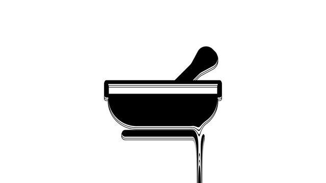 Black Mortar and pestle icon isolated on white background. 4K Video motion graphic animation