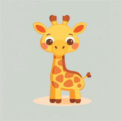 Fototapeta premium Cute Giraffe Vector Illustration with Nature Background for Kids: Adorable Safari Animal in Playful Vector Style Surrounded by Vibrant Trees and Leaves - Perfect for Children's Books, Educational Reso