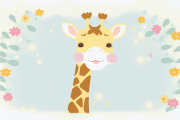 Cute Giraffe Vector Illustration with Nature Background for Kids: Adorable Safari Animal in Playful Vector Style Surrounded by Vibrant Trees and Leaves - Perfect for Children's Books, Educational Reso