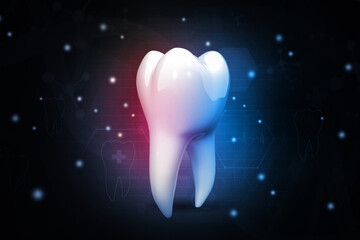 Healthy Tooth, concept of dental examination, dental health and hygiene on blue background. 3d illustration.