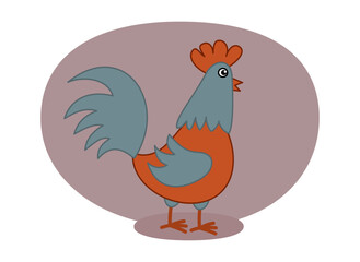 Illustration of a blue and orange farm hen with rounded background