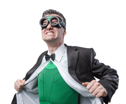 Superhero taking off shirt and jacket