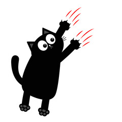 Black fat cat nail claw scratch glass. Standing scratching kitten claw. Cute cartoon funny character falling down. Excoriation track line shape. Baby pet collection. White background. Flat design