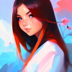 portrait of a cute and beautiful girl, oil painting, AI Generated 