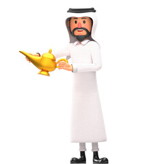 muslim man holding teapot 3d illustration