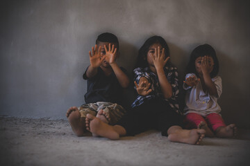 Stop abusing boy violence. child bondage , violence, terrified , A fearful child , Human Rights Day...