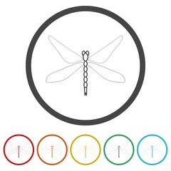 Dragonfly logo icons in color circle buttons