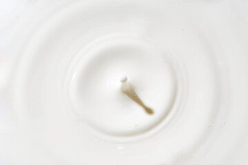 Milk circles ripple, splash waves from top view of water droplets background.