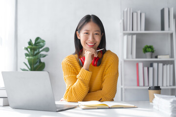 Young chinese asian student learning online classroom with professor on chinese language class.