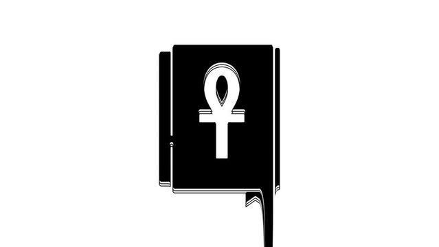 Black Cross ankh book icon isolated on white background. 4K Video motion graphic animation