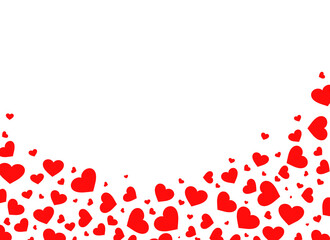Many red hearts on a white, copy space. Love, romance and Valentine's Day background. Abstract high resolution template.