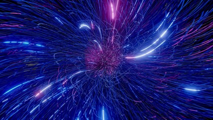 million fiber optic abstract lines illuminated blue and magenta in the deep black space for your background stuff made by 3d modeling procedural some math node.