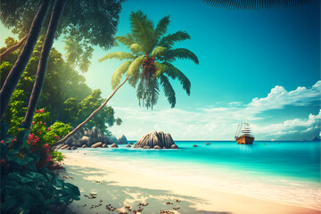 Obraz na płótnie Canvas Perfect tropical beach landscape, nature, sea & ocean, Generative AI
