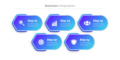 Modern Infographic Design Template with 5 Options or Steps. Can be used for Presentation, Workflow Layout, Diagram, or Annual Report. Timeline Diagram Presentation Design