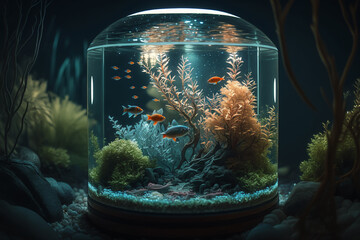 A Fish , a fish tank, under the ocean. Generative AI