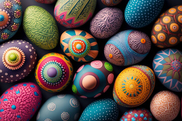 A Close-Up View of Easter Eggs Decorated with Lovely Flower Designs - Generative Ai