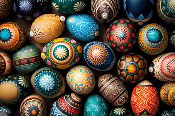 Fototapeta na wymiar Easter Eggs Adorned with Intricate Floral Patterns in Close-Up View - Generative Ai
