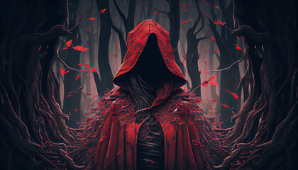 A Enchanting Presence in the Woods, Cloaked in Hoodie - obrazy, fototapety, plakaty