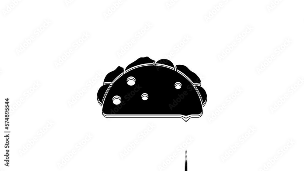 Poster Black Taco with tortilla icon isolated on white background. Traditional mexican fast food menu. 4K Video motion graphic animation