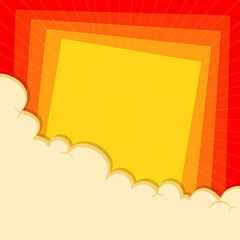 Obraz premium Abstract creative concept vector comic pop art style blank, layout template with clouds beams and isolated dots background.