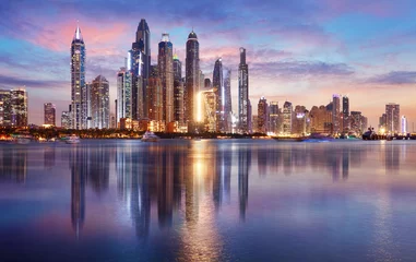 Foto op Canvas Dubai panorama skyline at dramatic sunset in Marina, United Arab Emirates © TTstudio
