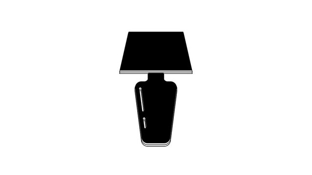 Black Table lamp icon isolated on white background. Desk lamp. 4K Video motion graphic animation