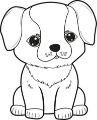 Cute Dog cartoon. Black and white lines. Coloring page for kids. Activity Book.