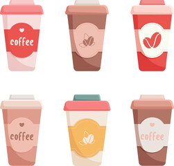 Isolated brigth color set of coffee paper cups