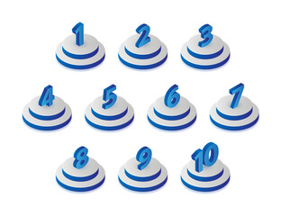 3D style bullet points numbers from one to ten