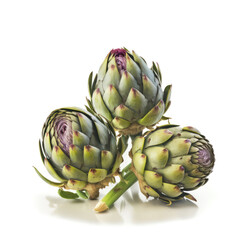 Obraz premium three artichokes isolated on white background.generative AI. 