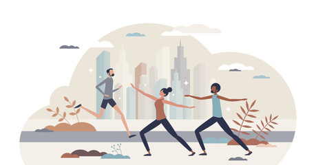 Sports outdoor as active urban lifestyle activities tiny person concept, transparent background. Fitness in park and healthy activity in city park for wellness and vitality illustration.