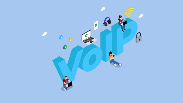 Voice over IP or internet protocol technology 3d animation in 4K UHD 3840x2160