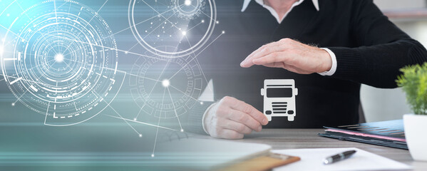 Concept of truck insurance  panoramic banner © thodonal