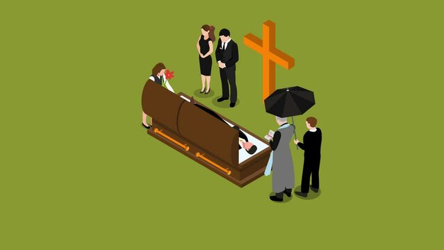 Pastor performing funeral service 3d animation in 4K UHD 3840x2160