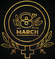 Happy women's day, 8th march  Golden calligraphy design banner